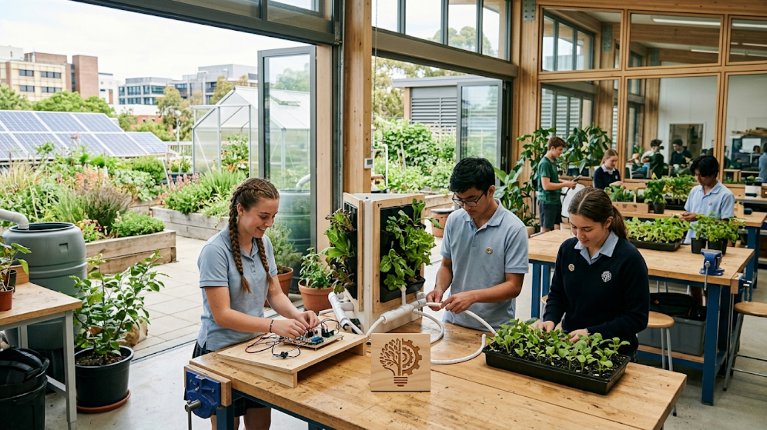 Alunos participando de vivência prática sobre sustentabilidade e alimentação saudável na escola
